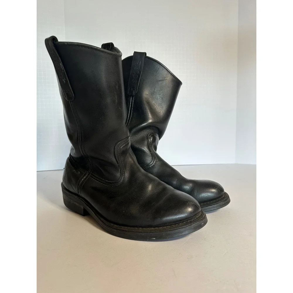 VTG Red Wing Pecos 1116 Mens Black Leather Pull On Work Boots Made in USA 8 E